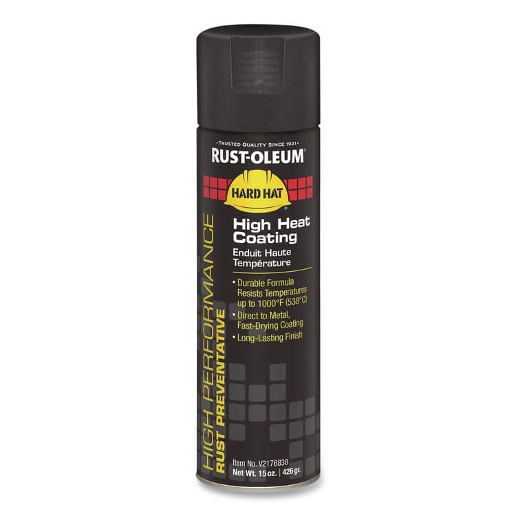 RUST-OLEUM CORPORATION Hard Hat High Performance V2100 System Rust Preventive Enamel Spray Paint, Flat High Heat Black, 15 oz Aerosol Can, 6/Carton (RSTV2176838)