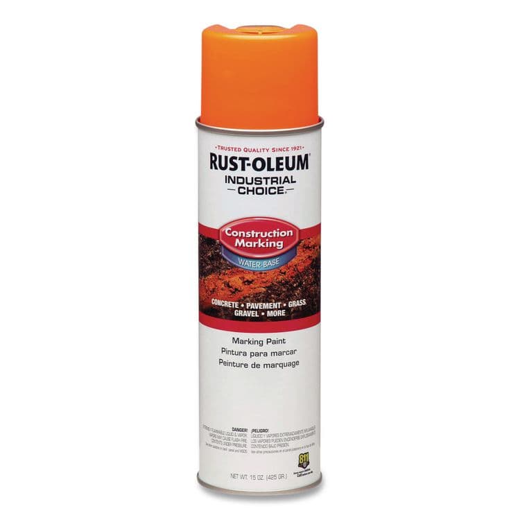 RUST-OLEUM CORPORATION Industrial Choice M1400 System Water-Based Construction Marking Paint, Gloss Fluorescent Orange, 17 oz Aerosol Can, 12/Carton (RST264697)