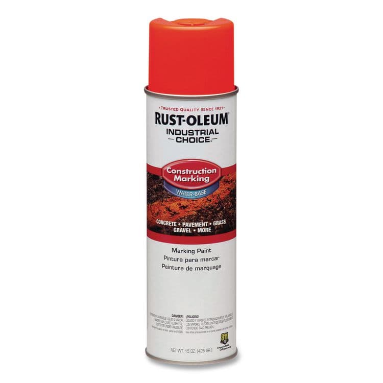 RUST-OLEUM CORPORATION Industrial Choice M1400 System Water-Based Construction Marking Paint, Gloss Fluorescent Red-Orange, 17 oz Aerosol Can, 12/CT (RST264699)
