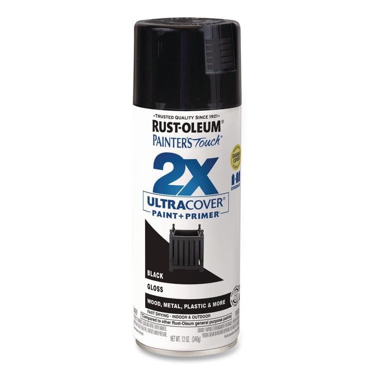 RUST-OLEUM CORPORATION Painter's Touch 2X Ultra Cover Spray Paint, Gloss Black, 12 oz Aerosol Can, 6/Carton (RST334026)