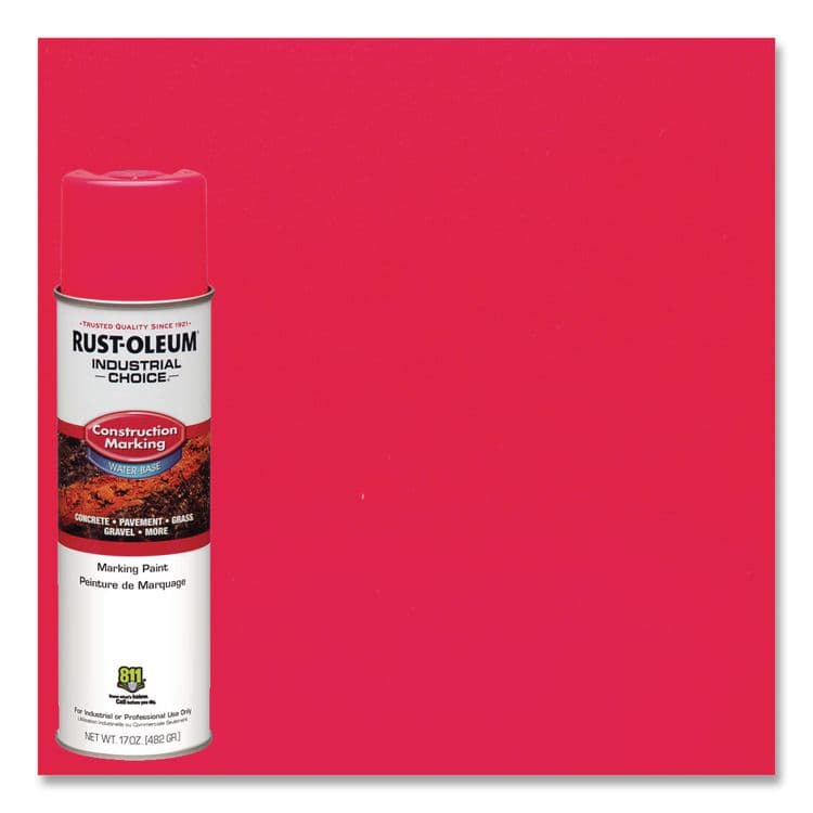RUST-OLEUM CORPORATION Industrial Choice M1400 System Water-Based Construction Marking Paint, Gloss Fluorescent Pink, 17 oz Aerosol Can, 12/Carton (RST264702) thumbnail 3