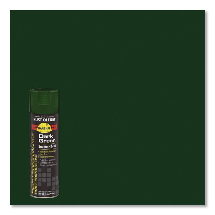 RUST-OLEUM CORPORATION Hard Hat High Performance V2100 System Rust Preventive Enamel Spray Paint, Gloss Dark Green, Aerosol Can, 6/Carton (RSTV2137838) thumbnail 3