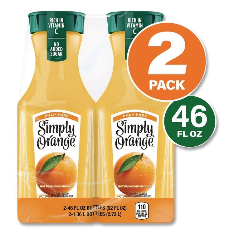 SIMPLY ORANGE JUICE COMPANY Orange Juice Pulp Free, 52 oz Bottle, 2/Pack (GRR90200102) thumbnail 2