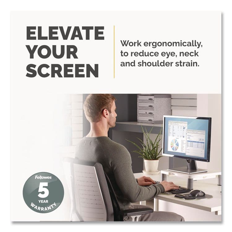 FELLOWES MFG. CO. Standard Monitor Riser, For 21" Monitors, 13.38" x 13.63" x 2" to 4", Platinum/Graphite, Supports 60 lbs (FEL91712) thumbnail 3