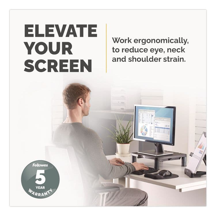 FELLOWES MFG. CO. Standard Monitor Riser, 13.38" x 13.63" x 2" to 4", Graphite, Supports 60 lbs (FEL9169301) thumbnail 2