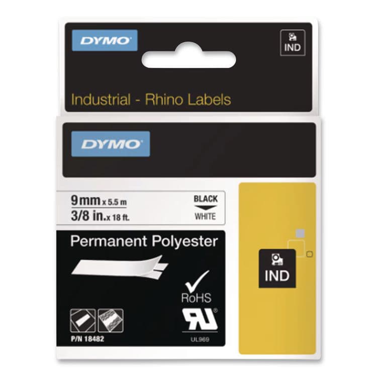 DYMO Rhino Permanent Poly Industrial Label Tape, 0.37" x 18 ft, White/Black Print (DYM18482) thumbnail 3