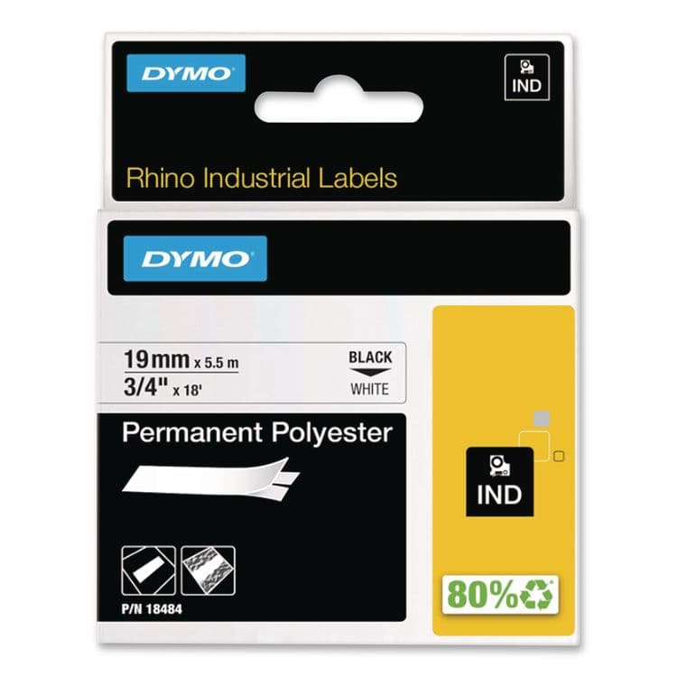 DYMO Rhino Permanent Poly Industrial Label Tape, 0.75" x 18 ft, White/Black Print (DYM18484) thumbnail 2