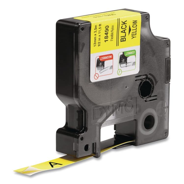 DYMO Rhino Flexible Nylon Industrial Label Tape, 0.5" x 11.5 ft, Yellow/Black Print (DYM18490) thumbnail 2