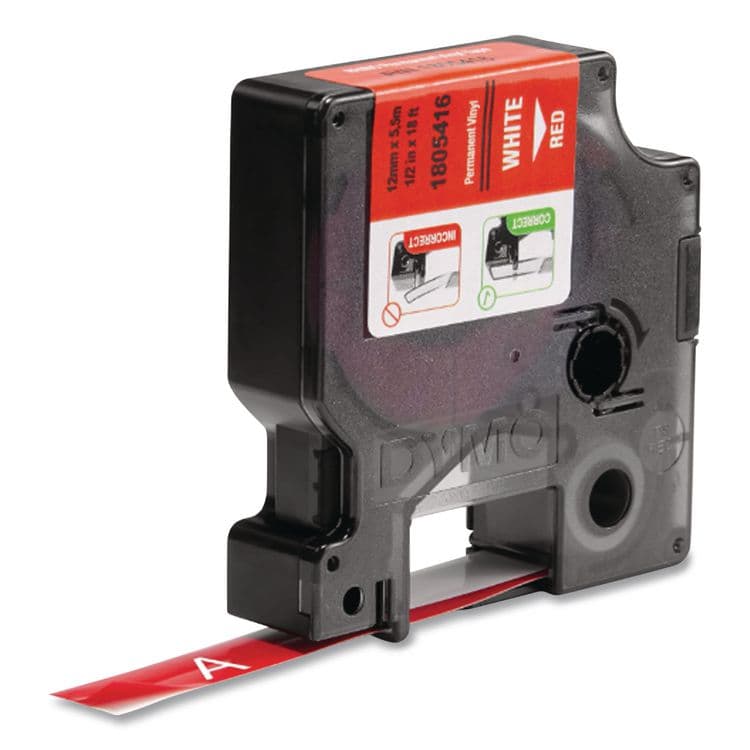 DYMO Rhino Permanent Vinyl Industrial Label Tape, 0.5" x 18 ft, Red/White Print (DYM1805416) thumbnail 2