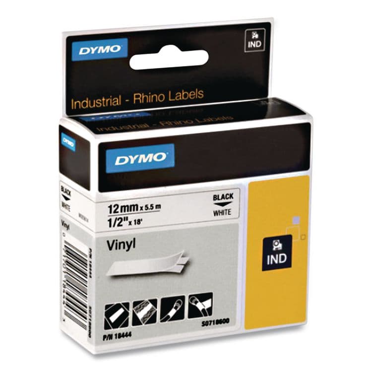 DYMO Rhino Permanent Vinyl Industrial Label Tape, 0.5" x 18 ft, Black/White Print (DYM1805435) thumbnail 2