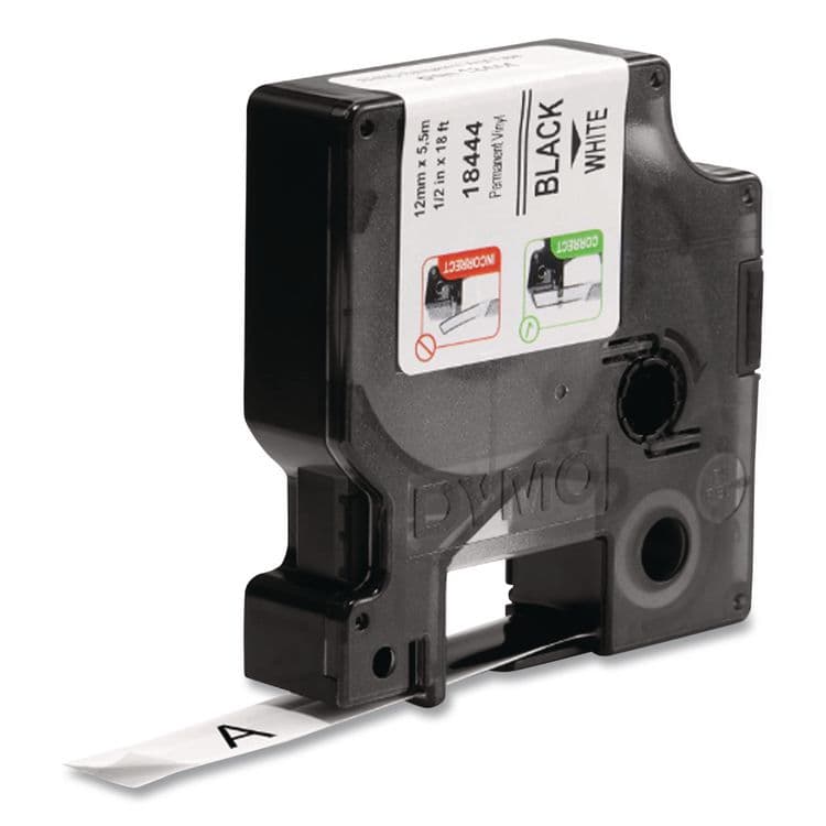 DYMO Rhino Permanent Vinyl Industrial Label Tape, 0.5" x 18 ft, Black/White Print (DYM1805435) thumbnail 3