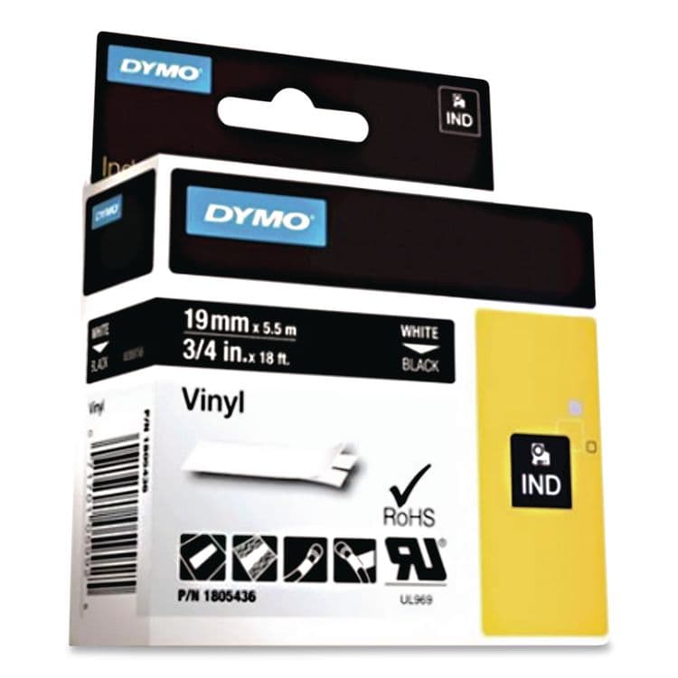 DYMO Rhino Permanent Vinyl Industrial Label Tape, 0.75" x 18 ft, Black/White Print (DYM1805436) thumbnail 3