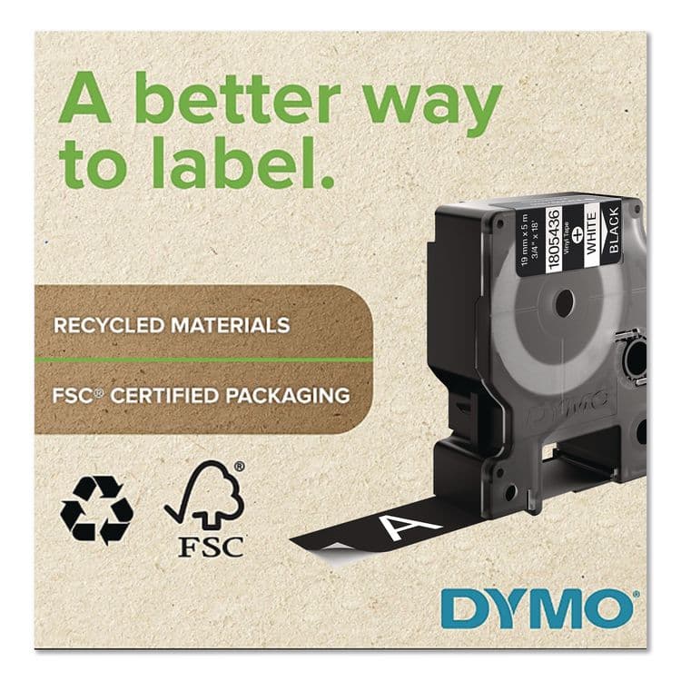 DYMO Rhino Permanent Vinyl Industrial Label Tape, 0.75" x 18 ft, Black/White Print (DYM1805436) thumbnail 4