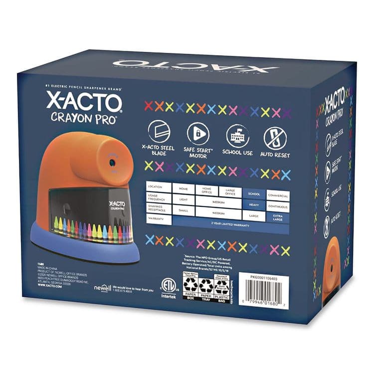 HUNT MFG. CrayonPro Electric Sharpener, School Version, AC-Powered, 5.63 x 8.75 x 7.13, Orange/Blue (EPI1680) thumbnail 4