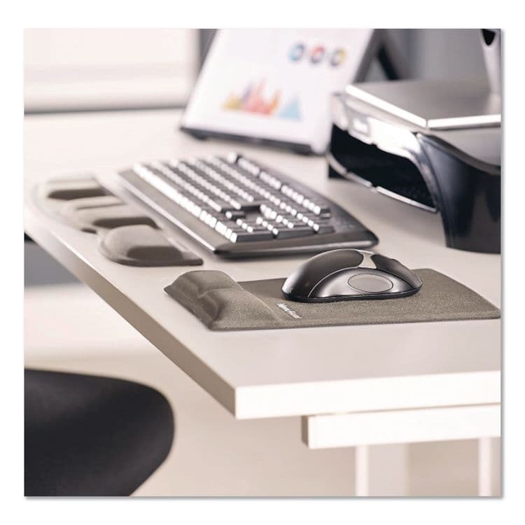 FELLOWES MFG. CO. Memory Foam Wrist Support with Attached Mouse Pad, 8.25 x 9.87, Graphite (FEL9184001) thumbnail 3