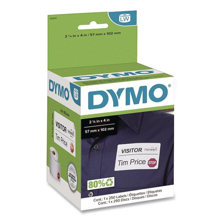 DYMO Visitor Management Time-Expiring Name Badges, Adhesive, 2.25" x 4", 250 Labels/Box (DYM30911)