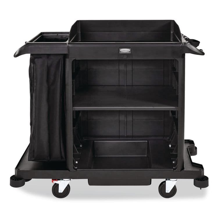 RUBBERMAID COMMERCIAL PROD. Compact Housekeeping Cart?, Plastic, 3 Shelves 1 Bin, 23 x 53.12 x 19.1, Black (RCP2202585)