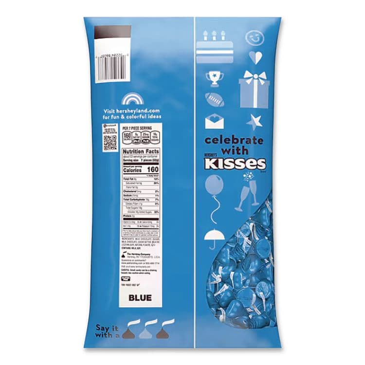 THE HERSHEY COMPANY KISSES, Milk Chocolate, Dark Blue Wrappers, 60 oz Bag (HRS60194) thumbnail 2
