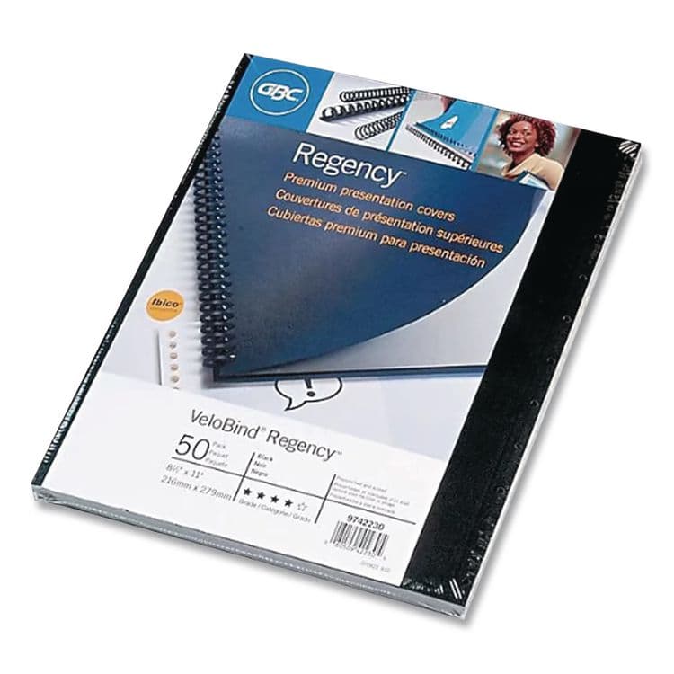 ACCO BRANDS, . VeloBind Pre-Punched Presentation Covers with Leatherlike Texture, Paper, Square Corners, 11 x 8.5, Black, 50/Pack (GBC9742230) thumbnail 4