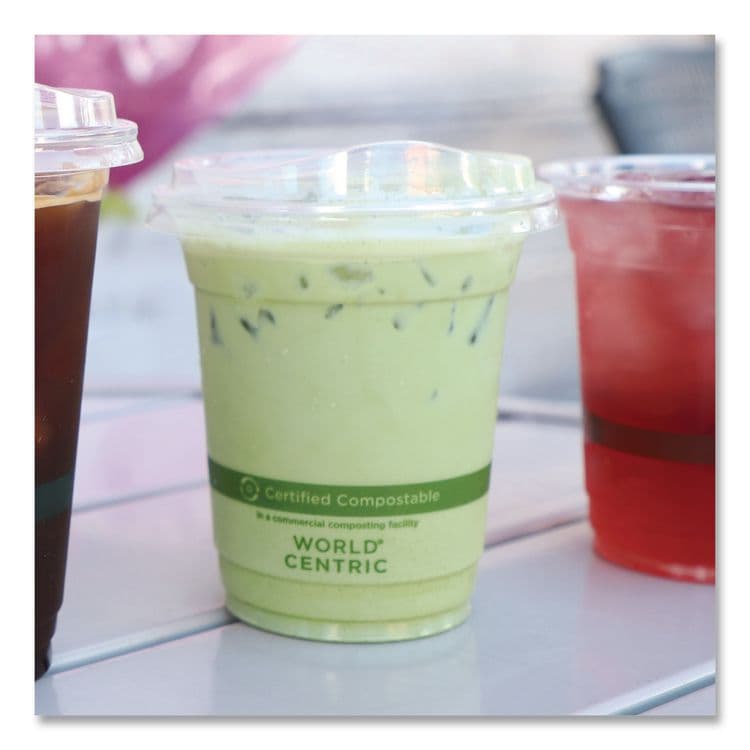 WORLD CENTRIC PLA Clear Cold Cup Lids, Fits 9 oz to 24 oz Cold Cups, Plastic, Clear, 1,000/Carton (WORCPLCS12NS) thumbnail 2