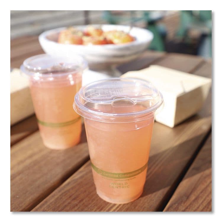 WORLD CENTRIC PLA Clear Cold Cup Lids, Fits 9 oz to 24 oz Cold Cups, Plastic, Clear, 1,000/Carton (WORCPLCS12NS) thumbnail 3