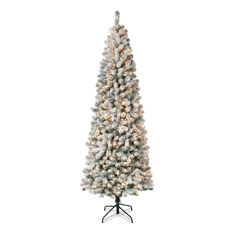 NATIONAL TREE COMPANY Pre-Lit Acacia Medium Flocked Tree, 34" x 34" x 89", Green Tree, Green Tree Stand (NTTAC10030275F)