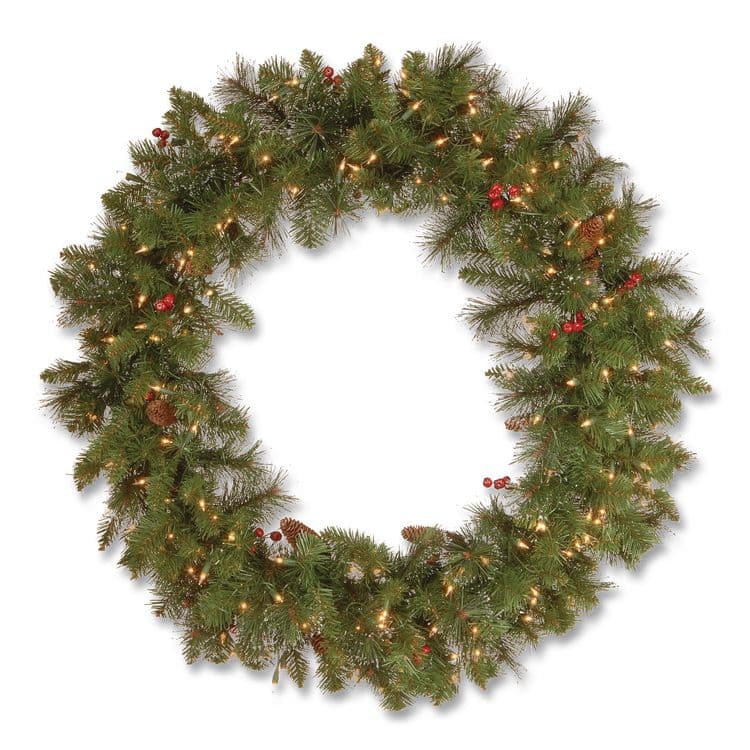 NATIONAL TREE COMPANY Pre-Lit Crestwood Spruce Wreath, AC Powered, Clear Incandescent Lights, 36" Diameter x 5"h, Green (NTTCW730636W1)