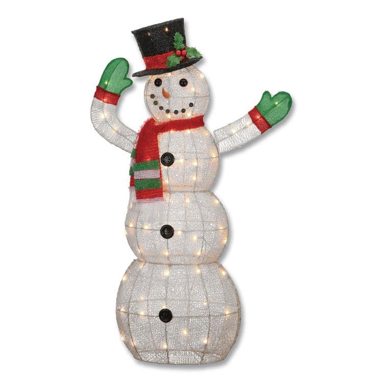 NATIONAL TREE COMPANY Snowman Decoration, AC Powered, Cool White LED Lights, 13.5" x 27.5" x 48", White (NTTDF070114C)