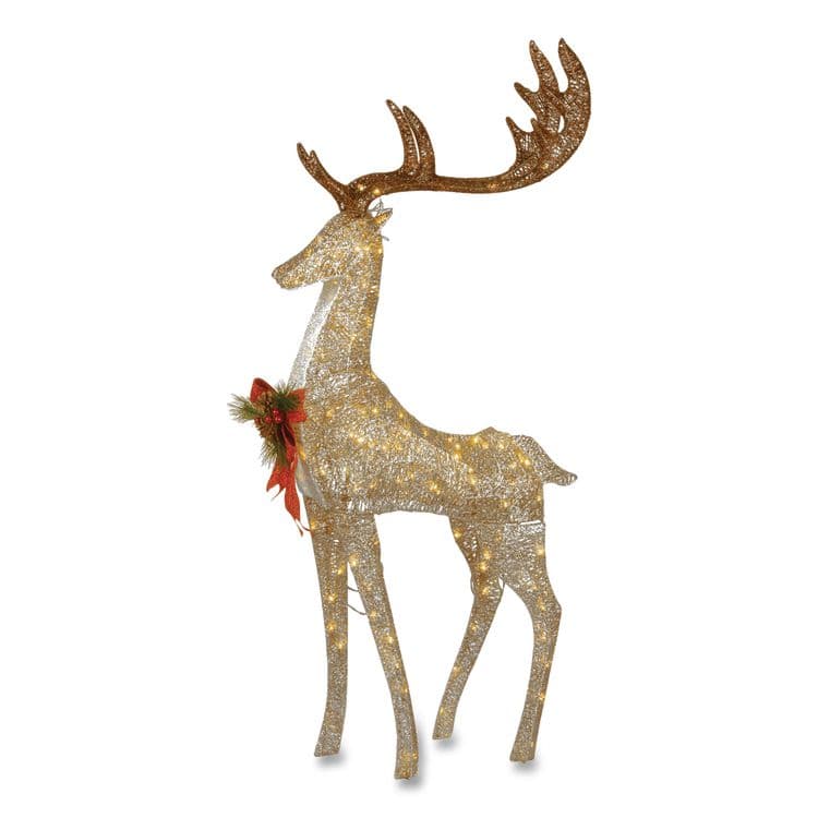 NATIONAL TREE COMPANY Pre-Lit Crystal Champagne Standing Buck, AC Powered, Warm White LED Lights, 9" x 26" x 55", Assorted Colors (NTTDF120005U)
