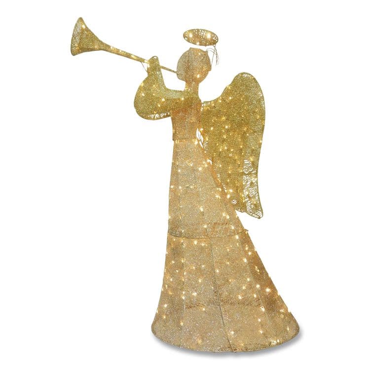NATIONAL TREE COMPANY Champagne Angel Decoration, AC Powered, Warm White LED Lights, 18" x 33" x 60", Champagne (NTTDF210004C)