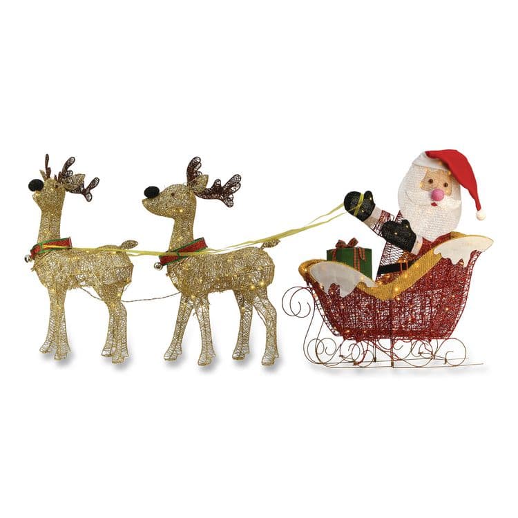 NATIONAL TREE COMPANY Santa and Reindeer, AC Powered, Warm White LED Lights, 11.25" x 30.75" x 33.5", Champagne (NTTDF245001C)