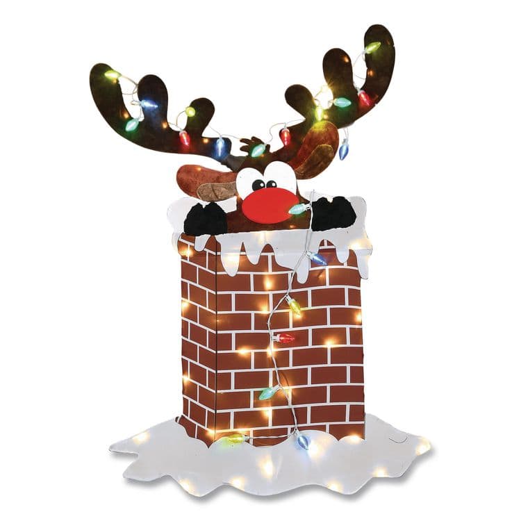 NATIONAL TREE COMPANY Pre-Lit Reindeer Stuck in Chimney Decoration, AC Powered, Blue/Green/Red/Yellow LED Lights, 12" x 33" x 47", Red (NTTDF21070015L)