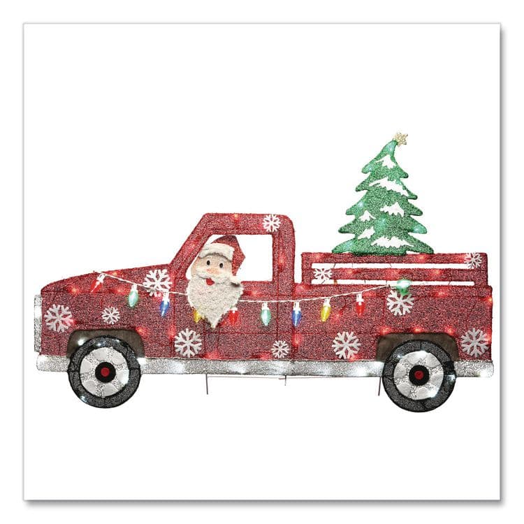 NATIONAL TREE COMPANY Pre-Lit Santa in Red Truck, AC Powered, Blue/Green/Red/Yellow LED Lights, 11" x 46" x 27", Red (NTTDF21070018L)