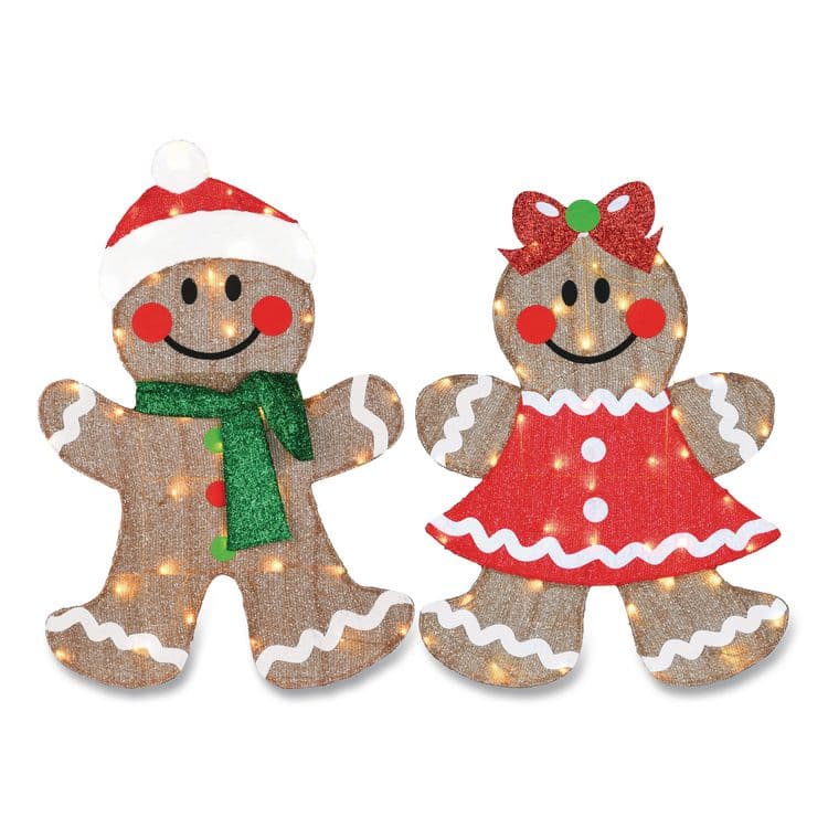 NATIONAL TREE COMPANY Pre-Lit Gingerbread Cookie Couple, AC Powered, Warm White LED Lights, 12" x 24" x 35", Assorted Colors (NTTDF21080006L)