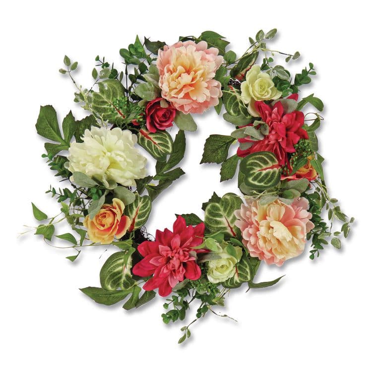 NATIONAL TREE COMPANY Mixed Garden Flowers Spring Wreath, 22" Diameter x 5"h, Pink (NTTDL8765F22217)