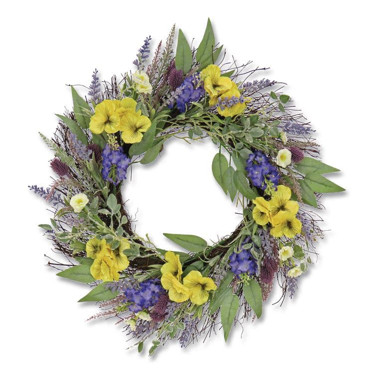 NATIONAL TREE COMPANY Pansy and Lavender Wreath, 22" Diameter x 4.5" h, Yellow (NTTDL8765F22224)