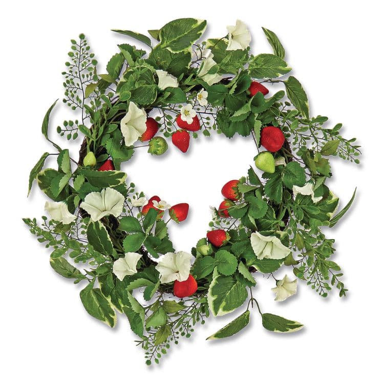 NATIONAL TREE COMPANY Petunia and Strawberry Wreath, 22" Diameter x 5"h, White (NTTDS69S21G9324)
