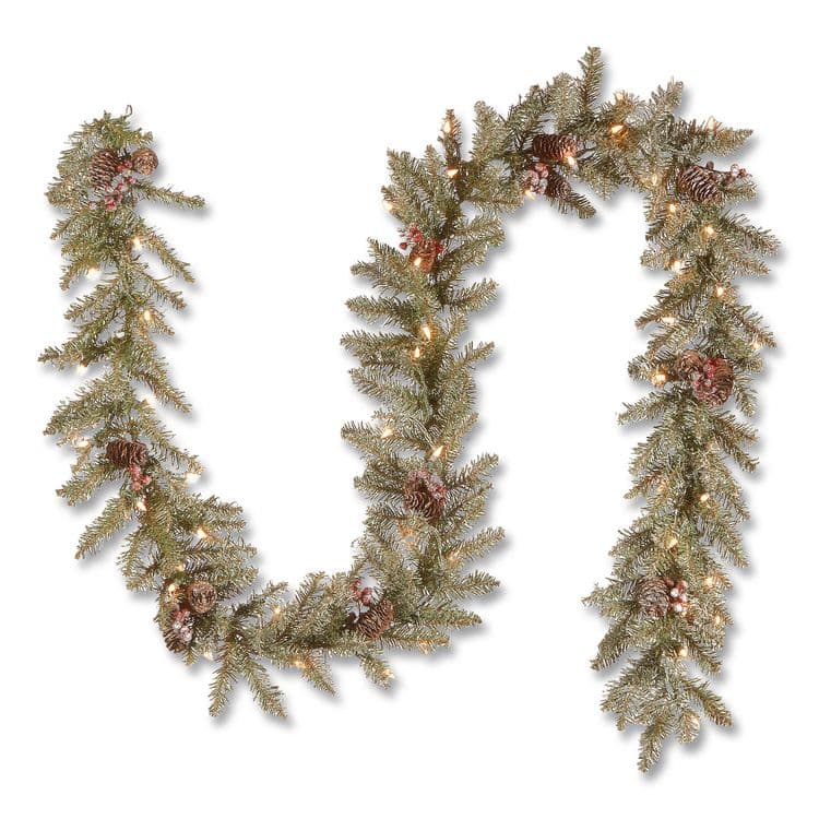 NATIONAL TREE COMPANY Pre-Lit Dunhill Fir Garland, AC Powered, Clear Incandescent Lights, 108" Long, Green (NTTDUF3009A1)