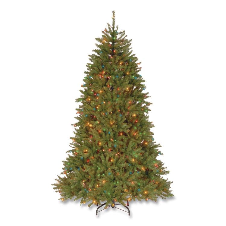 NATIONAL TREE COMPANY Pre-Lit Dunhill Fir Tree, 59" x 59" x 90", Green Tree, Green Tree Stand (NTTDUH75RLO)
