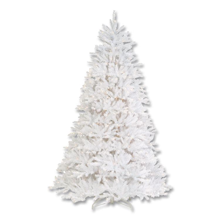 NATIONAL TREE COMPANY Pre-Lit Dunhill Fir White Tree, 55" x 53" x 78", White Tree, White Tree Stand (NTTDUWH65LO)