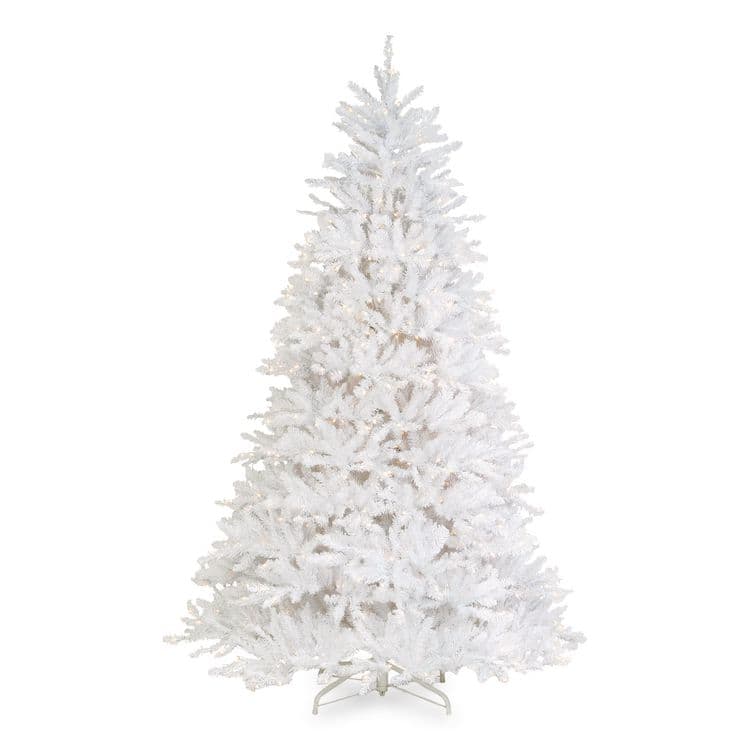 NATIONAL TREE COMPANY Pre-Lit Dunhill Fir White Tree, 59" x 55" x 84", White Tree, White Tree Stand (NTTDUWH70LO)