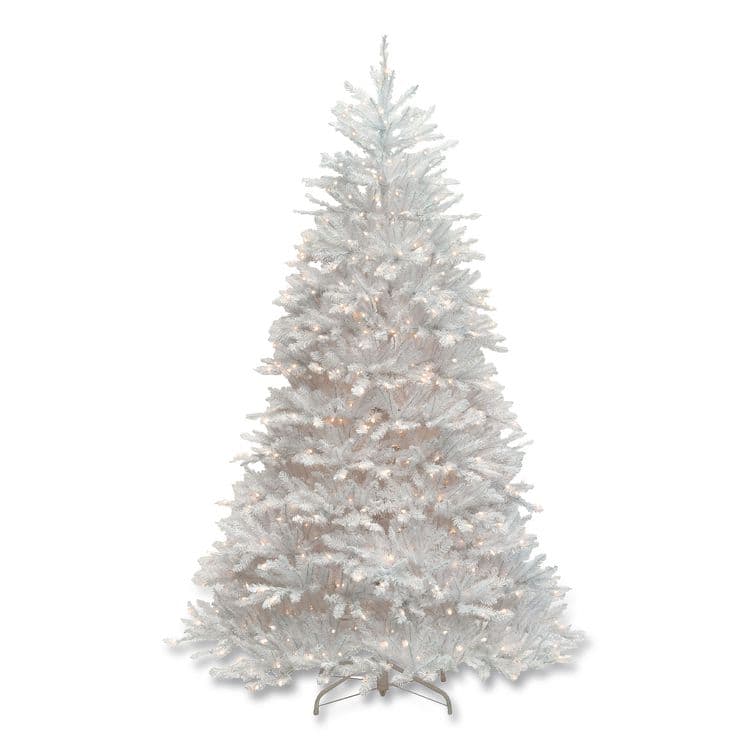 NATIONAL TREE COMPANY Pre-Lit Dunhill Fir White Tree, 59" x 59" x 90", White Tree, White Tree Stand (NTTDUWH75LO)