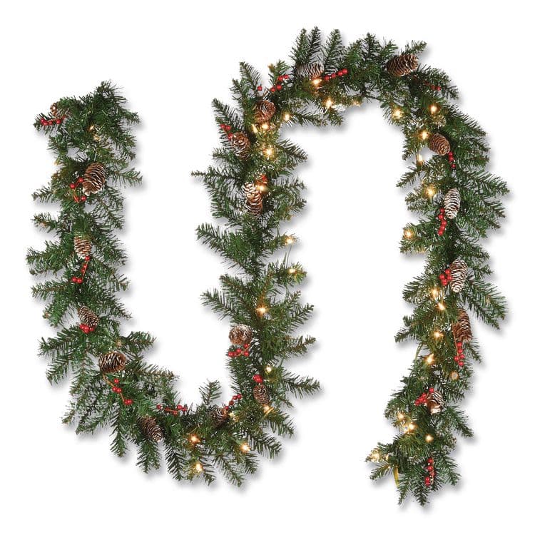 NATIONAL TREE COMPANY Pre-Lit Glittery Mountain Spruce Garland, AC Powered, Clear Incandescent Lights, 108" Long, Green (NTTGLM13009A1)