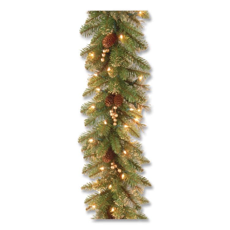 NATIONAL TREE COMPANY Pre-Lit Glittery Pine Gold Garland, AC Powered, Clear Incandescent Lights, 108" Long, Green (NTTGPG33419A)
