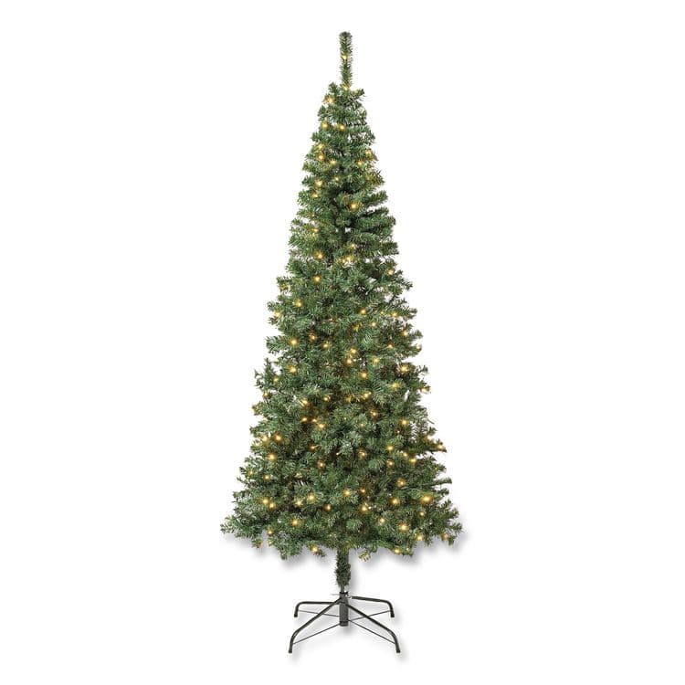 NATIONAL TREE COMPANY Pre-Lit Linden Spruce Slim Tree, 31" x 31" x 90", Green Tree, Green Tree Stand (NTTLIN8304L75) thumbnail 4