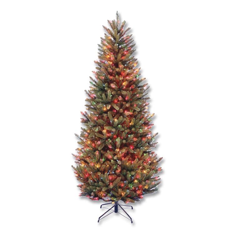 NATIONAL TREE COMPANY Pre-Lit Natural Fraser Fir Slim Tree, 40" x 40" x 78", Green Tree, Green Tree Stand (NTTNAFFSLH165RL)