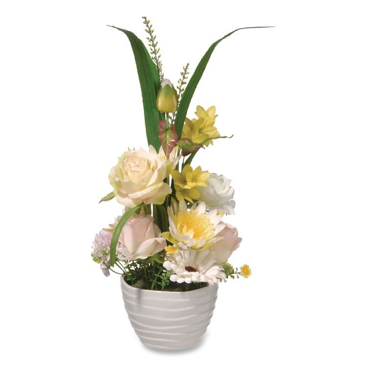 NATIONAL TREE COMPANY Spring White Daises and Roses Flowerpot, 9" x 9" x 17", White Flowers, White Pot (NTTNF365521)