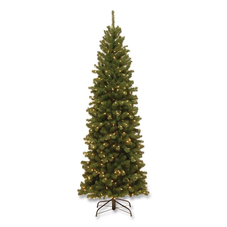 NATIONAL TREE COMPANY Pre-Lit North Valley Spruce Pencil Slim Tree, 30" x 30" x 78", Green Tree, Green Tree Stand (NTTNRV735865)