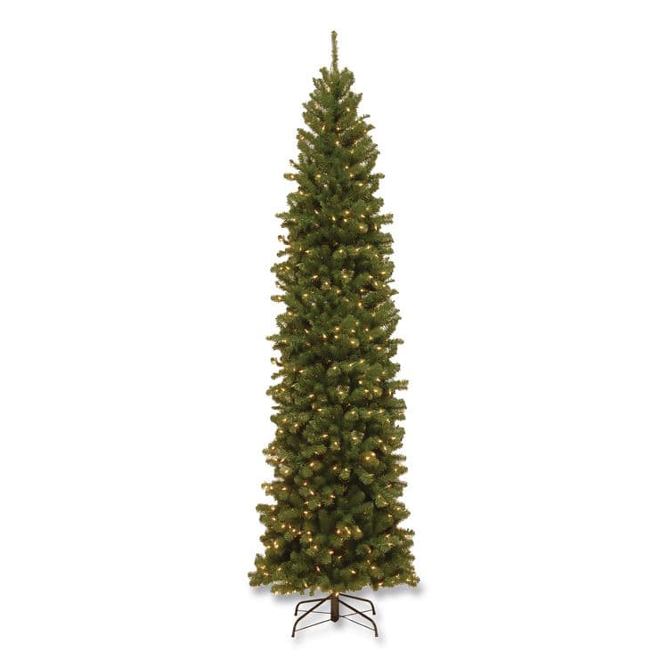 NATIONAL TREE COMPANY Pre-Lit North Valley Spruce Pencil Slim Tree, 40" x 40" x 108", Green Tree, Green Tree Stand (NTTNRV735890)