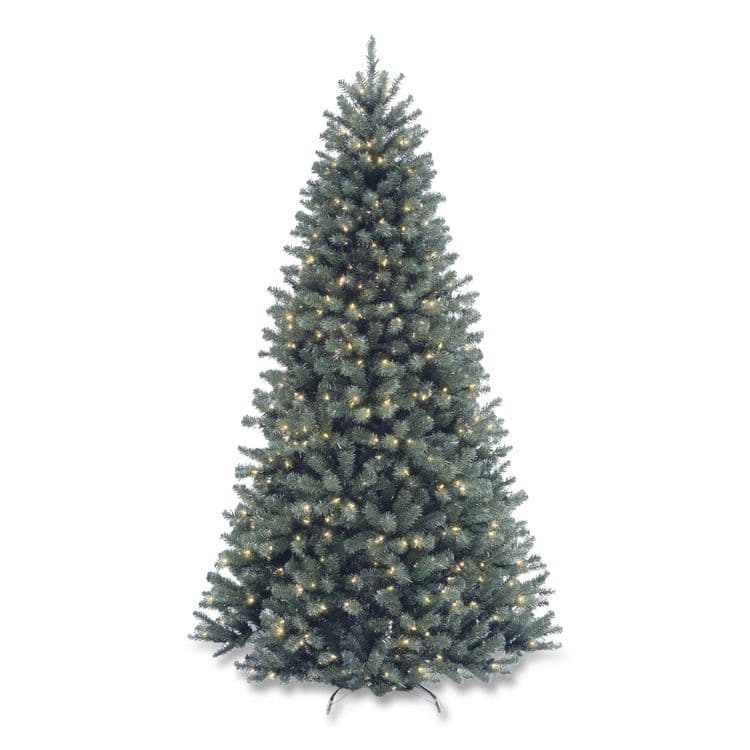 NATIONAL TREE COMPANY Pre-Lit North Valley Spruce Blue Tree, 42" x 42" x 78", Blue Tree, Green Tree Stand (NTTNRVB730665)